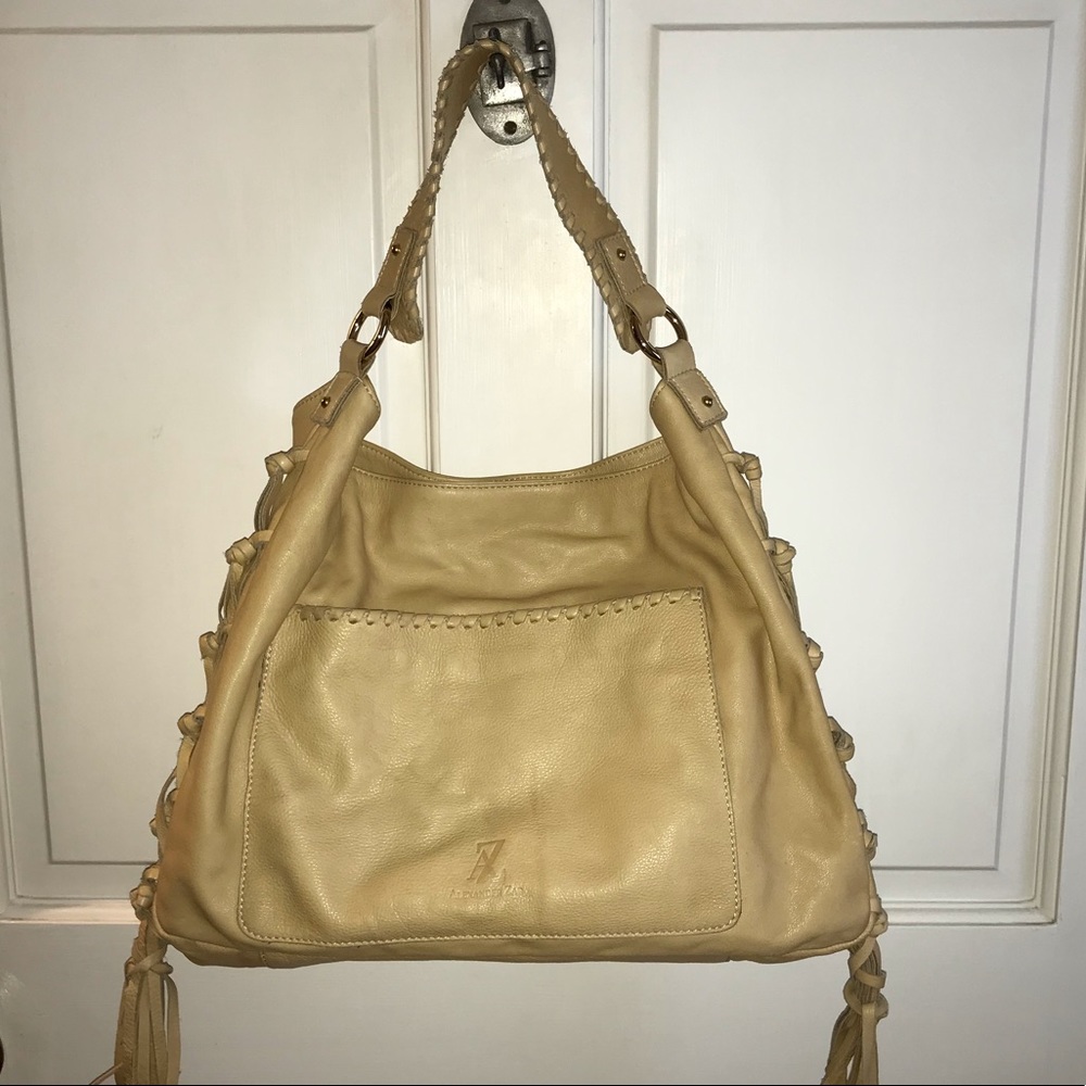 Alexander Zar Large Leather Fringe Satchel Tan